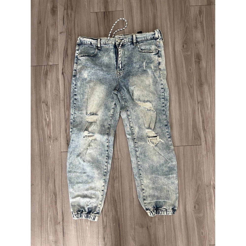 Celebrity Pink Mens Acid Wash Distressed Denim Joggers Blue Size M